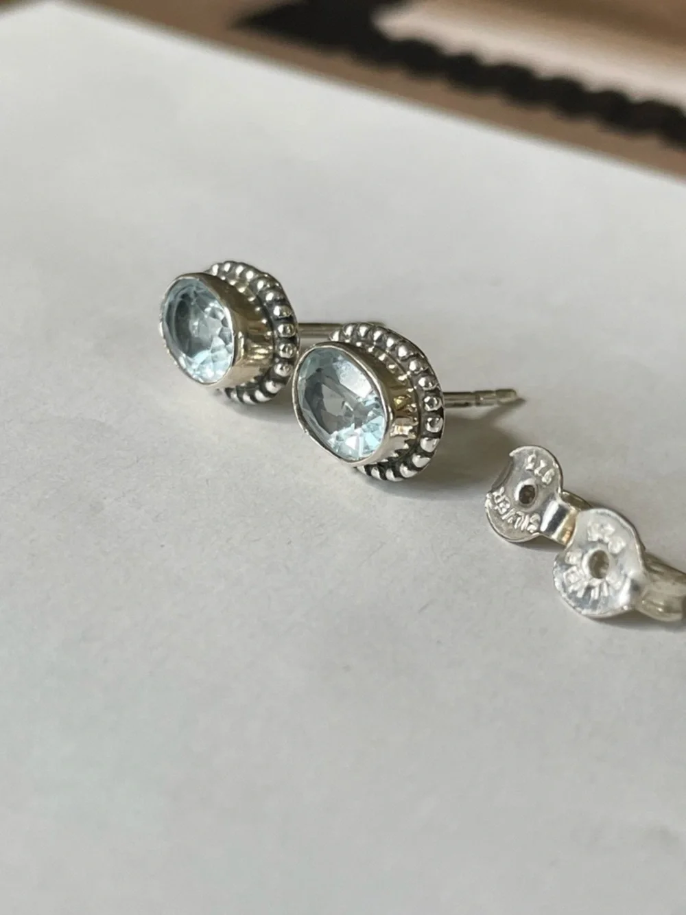 Blue Topaz stud Earrings 925 Sterling Silver,     V I B E S